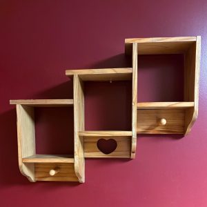 3 Tier wood 6 shelf with heart and pegs 20” x 16 1/2”